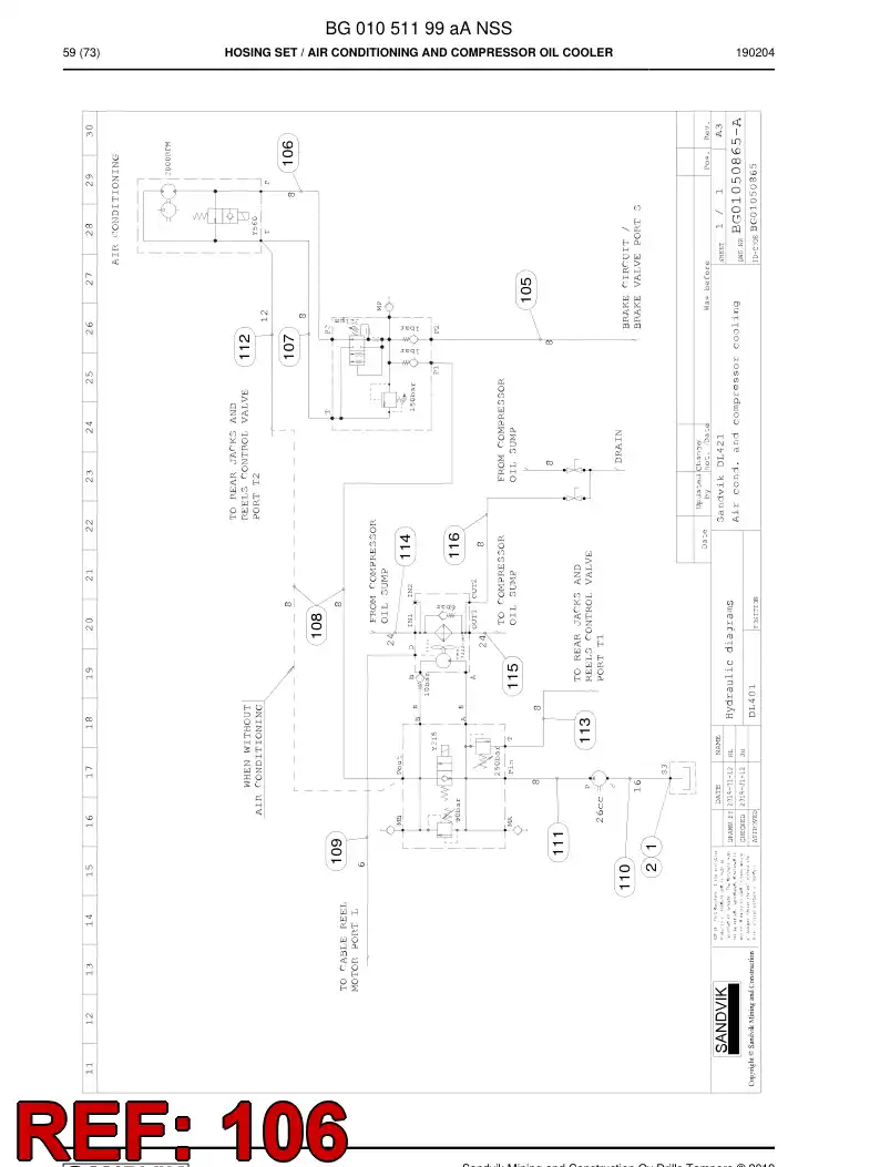 BG00278341b BG 002 783 41b Hose Assembly, Hydraulic - Sandvik Technical Drawing