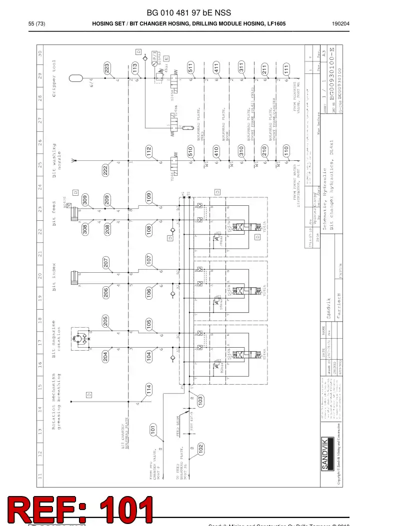 BG00278366a BG 002 783 66a Hose Assembly, Hydraulic - Sandvik Technical Drawing