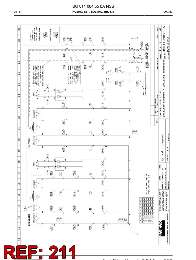 BG00278377b BG 002 783 77b Hose Assembly, Hydraulic - Sandvik Technical Drawing