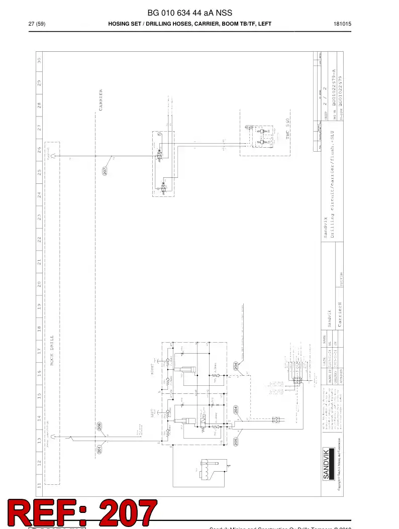 BG00278646a BG 002 786 46a Hose Assembly, Hydraulic - Sandvik Technical Drawing