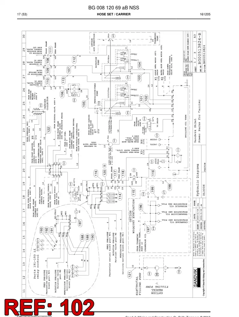 BG00279544a BG 002 795 44a Hose Assembly, Hydraulic - Sandvik Technical Drawing