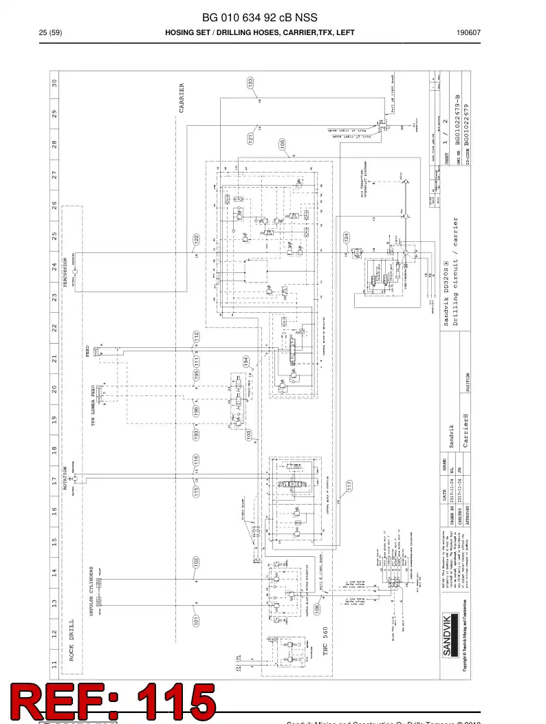 BG00279553a BG 002 795 53a Hose Assembly, Hydraulic - Sandvik Technical Drawing