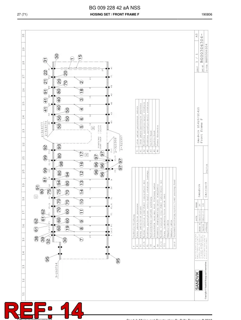 BG00279559a BG 002 795 59a Hose Assembly, Hydraulic - Sandvik Technical Drawing