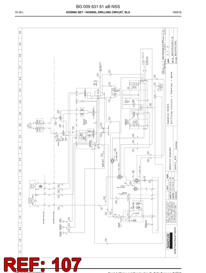 BG00279651b BG 002 796 51b Hose Assembly, Hydraulic - Sandvik Technical Drawing