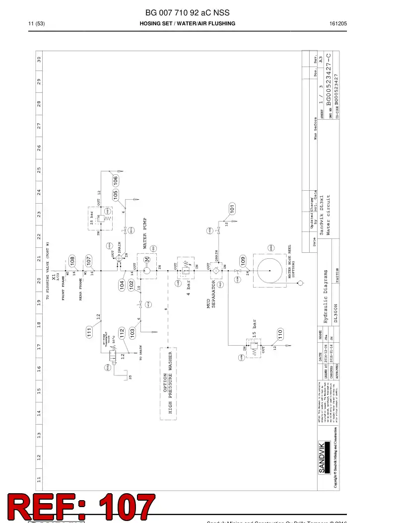 BG00280443a BG 002 804 43a Hose Assembly, Hydraulic - Sandvik Technical Drawing