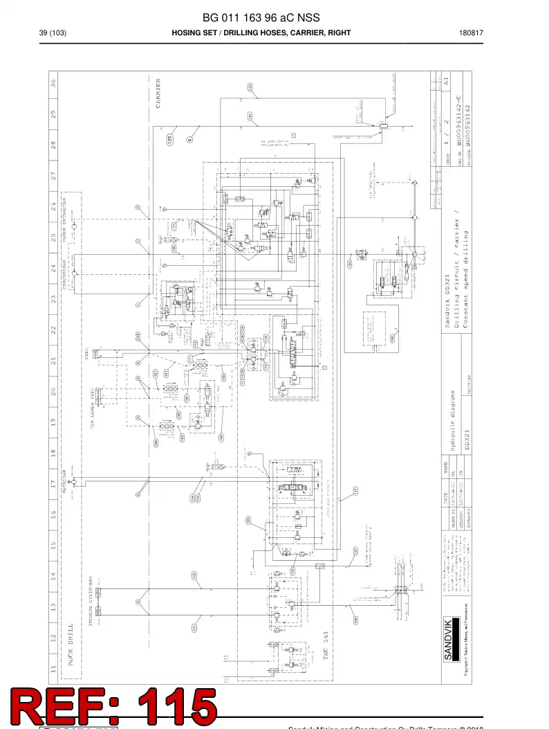 BG00280452a BG 002 804 52a Hose Assembly, Hydraulic - Sandvik Technical Drawing