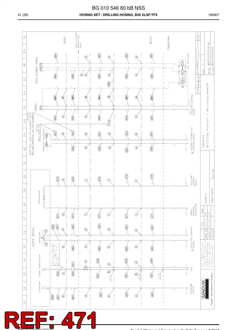 BG00280456a BG 002 804 56a Hose Assembly, Hydraulic - Sandvik Technical Drawing
