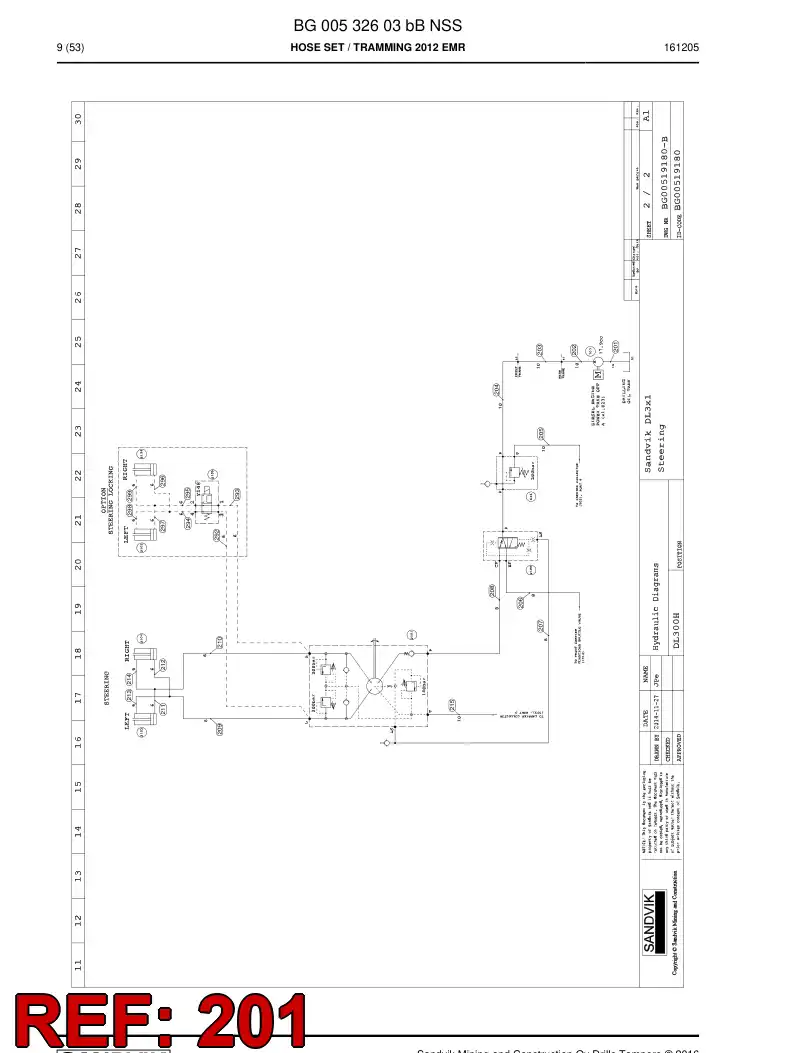 BG00280459a BG 002 804 59a Hose Assembly, Hydraulic - Sandvik Technical Drawing