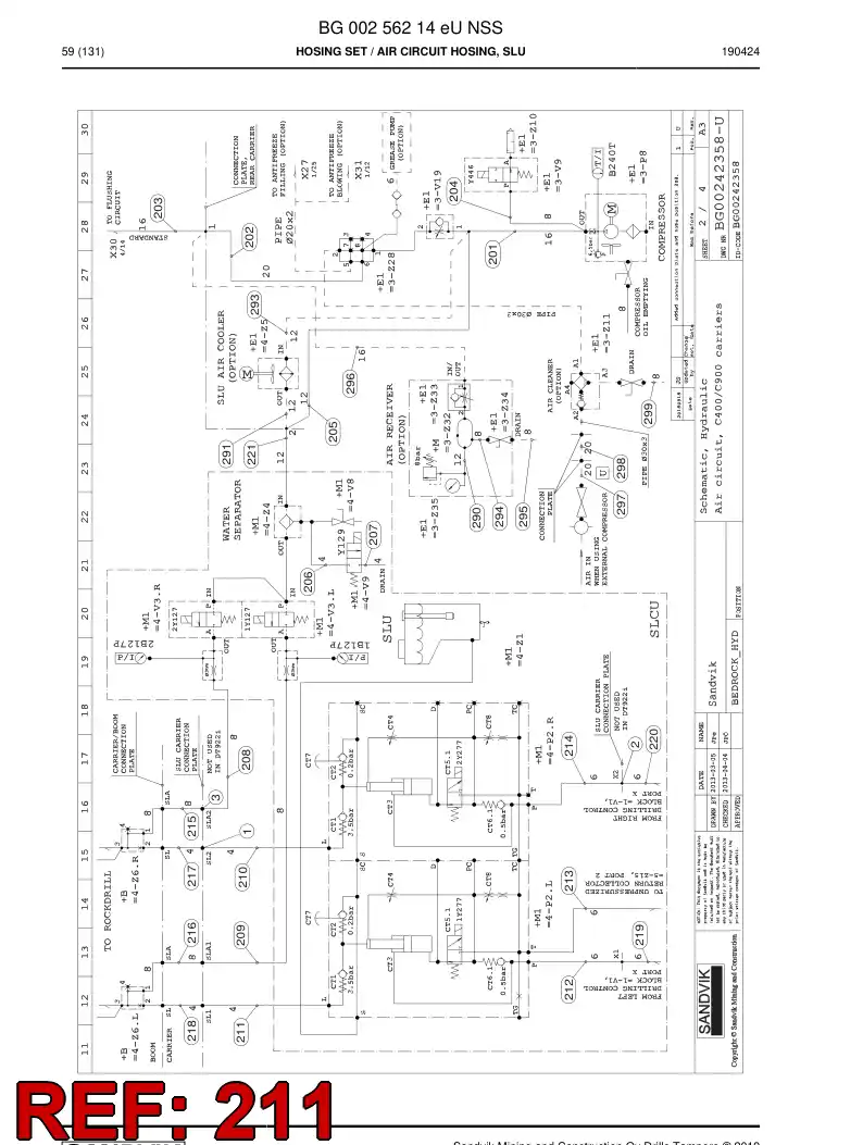 BG00280675a BG 002 806 75a Hose Assembly, Hydraulic - Sandvik Technical Drawing