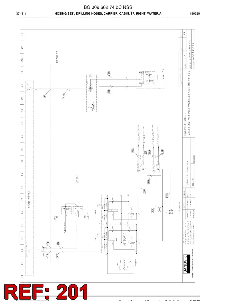 BG00280691a BG 002 806 91a Hose Assembly, Hydraulic - Sandvik Technical Drawing
