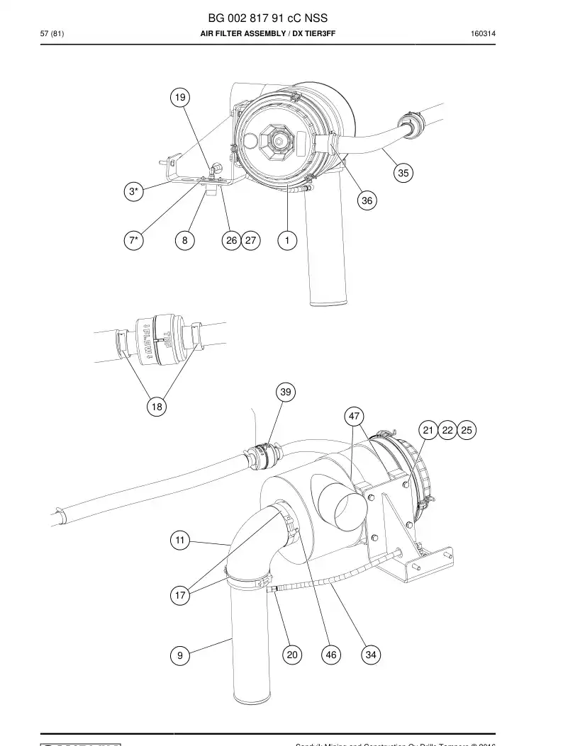 BG00281791c BG 002 817 91c Air Filter Assembly - Sandvik Technical Drawing