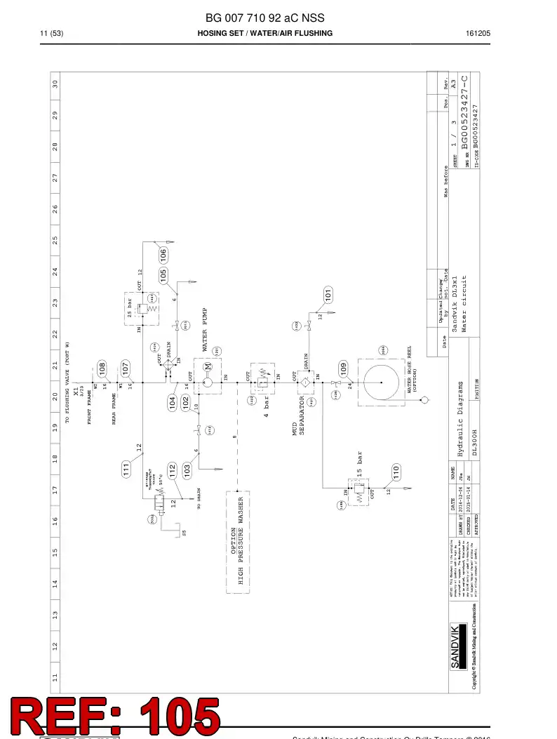 BG00284449a BG 002 844 49a Hose Assembly, Hydraulic - Sandvik Technical Drawing