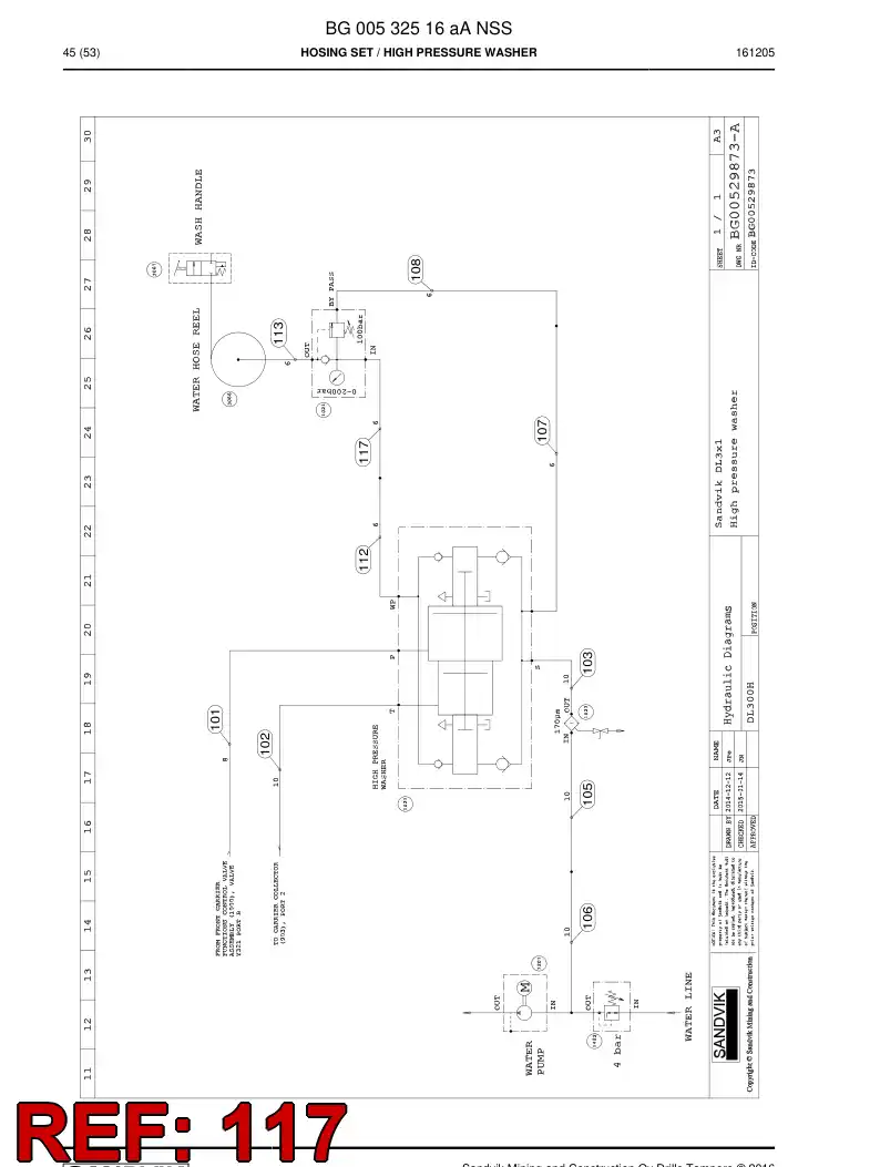 BG00284460a BG 002 844 60a Hose Assembly, Hydraulic - Sandvik Technical Drawing