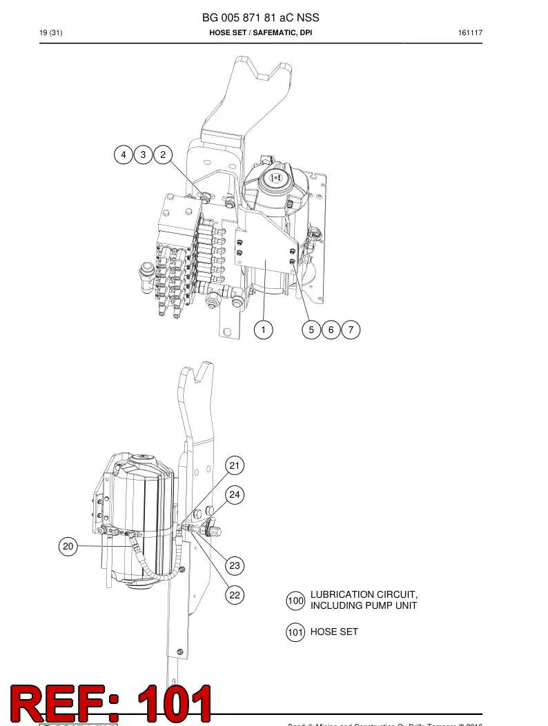 BG00284467a BG 002 844 67a Hose Assembly, Hydraulic - Sandvik Technical Drawing