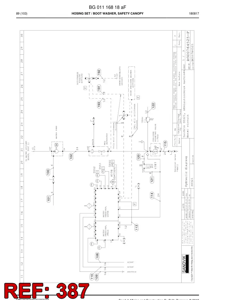 BG00284484a BG 002 844 84a Hose Assembly, Hydraulic - Sandvik Technical Drawing