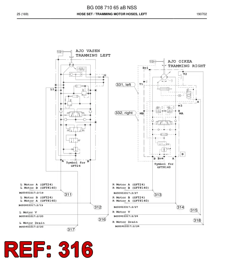 BG00284485a BG 002 844 85a Hose Assembly, Hydraulic - Sandvik Technical Drawing