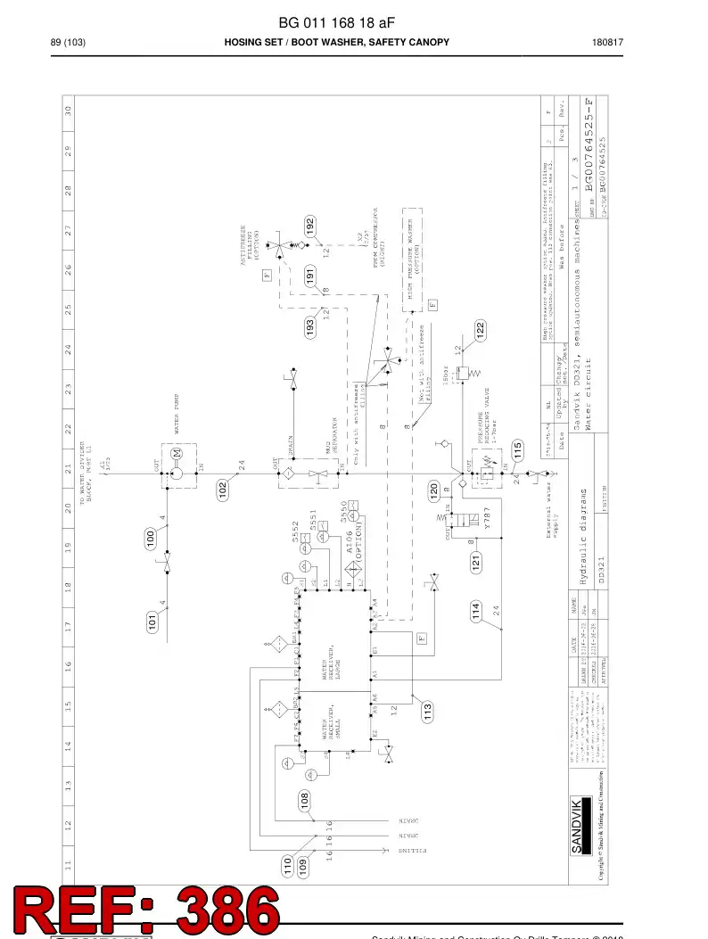 BG00284488a BG 002 844 88a Hose Assembly, Hydraulic - Sandvik Technical Drawing