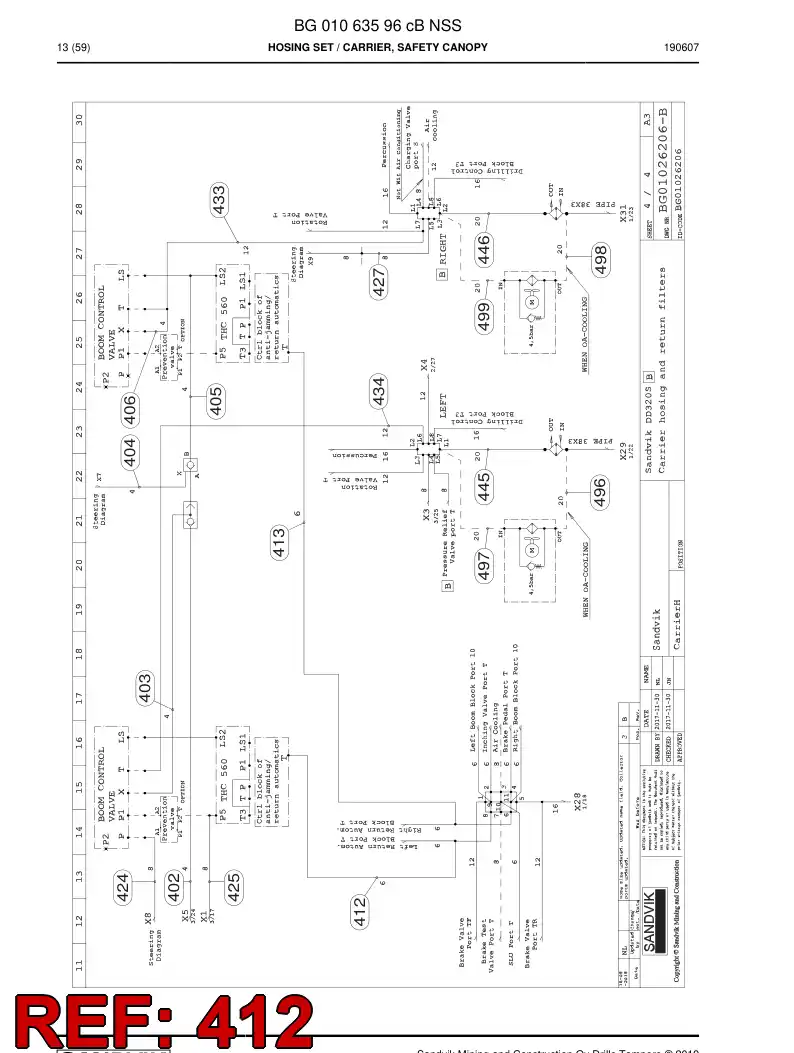 BG00284490a BG 002 844 90a Hose Assembly, Hydraulic - Sandvik Technical Drawing
