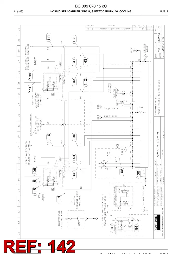 BG00284496a BG 002 844 96a Hose Assembly, Hydraulic - Sandvik Technical Drawing