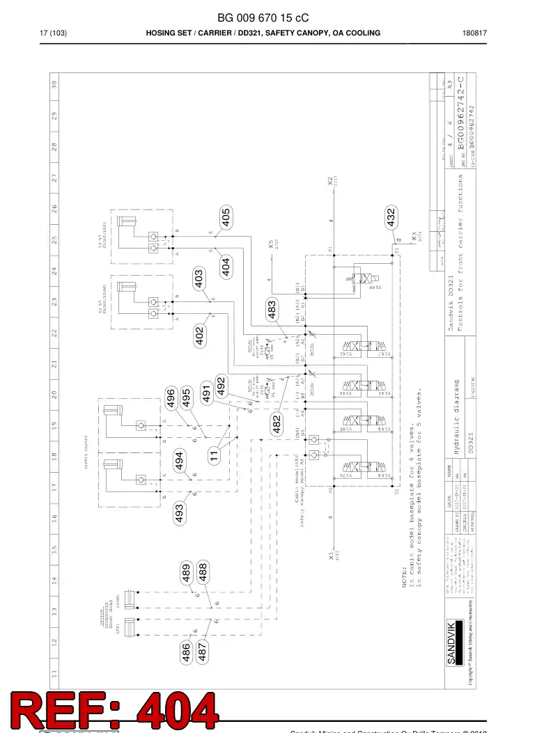 BG00284498a BG 002 844 98a Hose Assembly, Hydraulic - Sandvik Technical Drawing