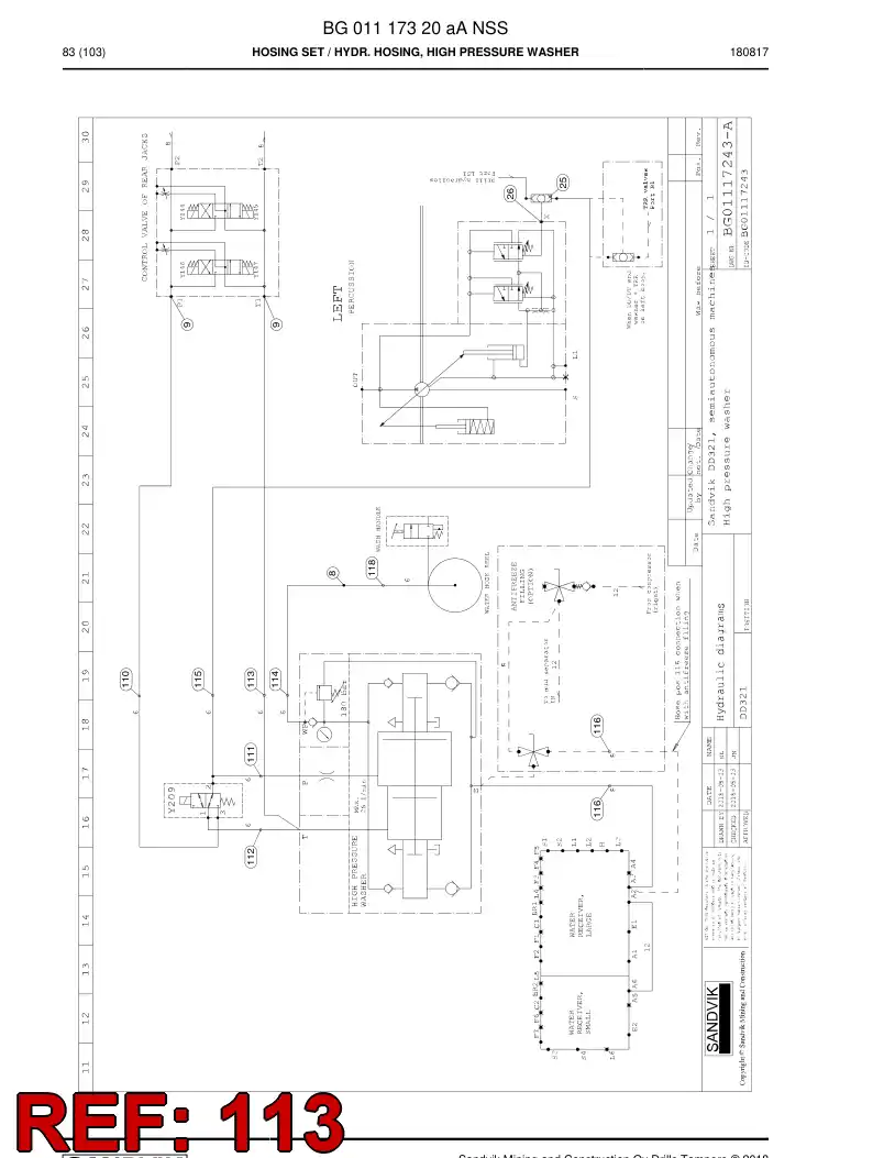 BG00284500a BG 002 845 00a Hose Assembly, Hydraulic - Sandvik Technical Drawing