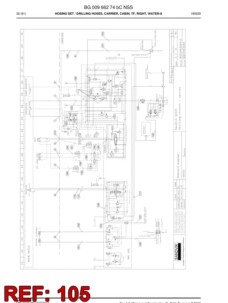 BG00284505a BG 002 845 05a Hose Assembly, Hydraulic - Sandvik Technical Drawing