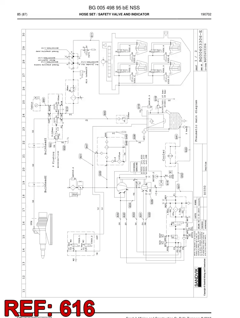 BG00284565a BG 002 845 65a Hose Assembly, Hydraulic - Sandvik Technical Drawing