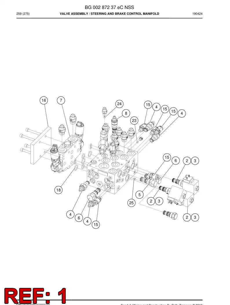 BG00285269a BG 002 852 69a Manifold, Hydraulic - Sandvik Technical Drawing