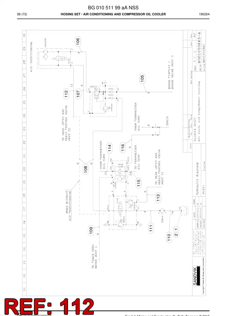 BG00285600a BG 002 856 00a Hose Assembly, Hydraulic - Sandvik Technical Drawing
