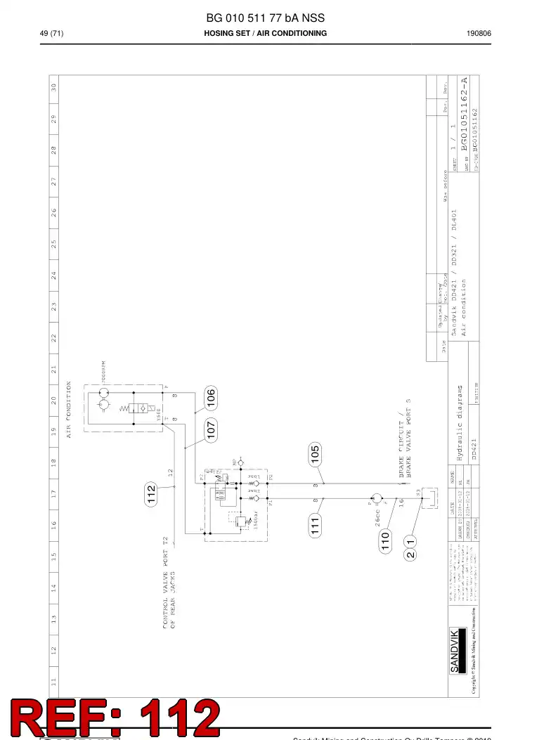 BG00285622a BG 002 856 22a Hose Assembly, Hydraulic - Sandvik Technical Drawing