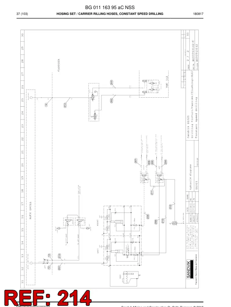 BG00285636a BG 002 856 36a Hose Assembly, Hydraulic - Sandvik Technical Drawing