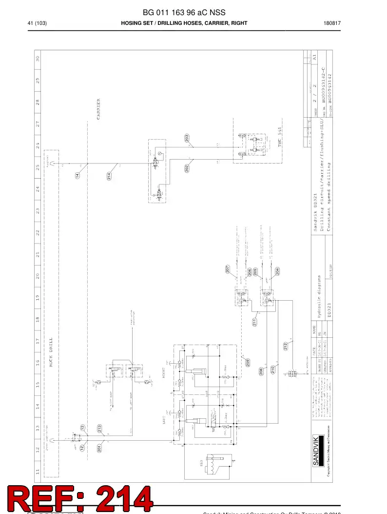 BG00285637a BG 002 856 37a Hose Assembly, Hydraulic - Sandvik Technical Drawing