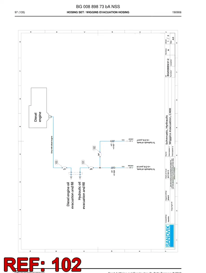 BG00285642a BG 002 856 42a Hose Assembly, Hydraulic - Sandvik Technical Drawing