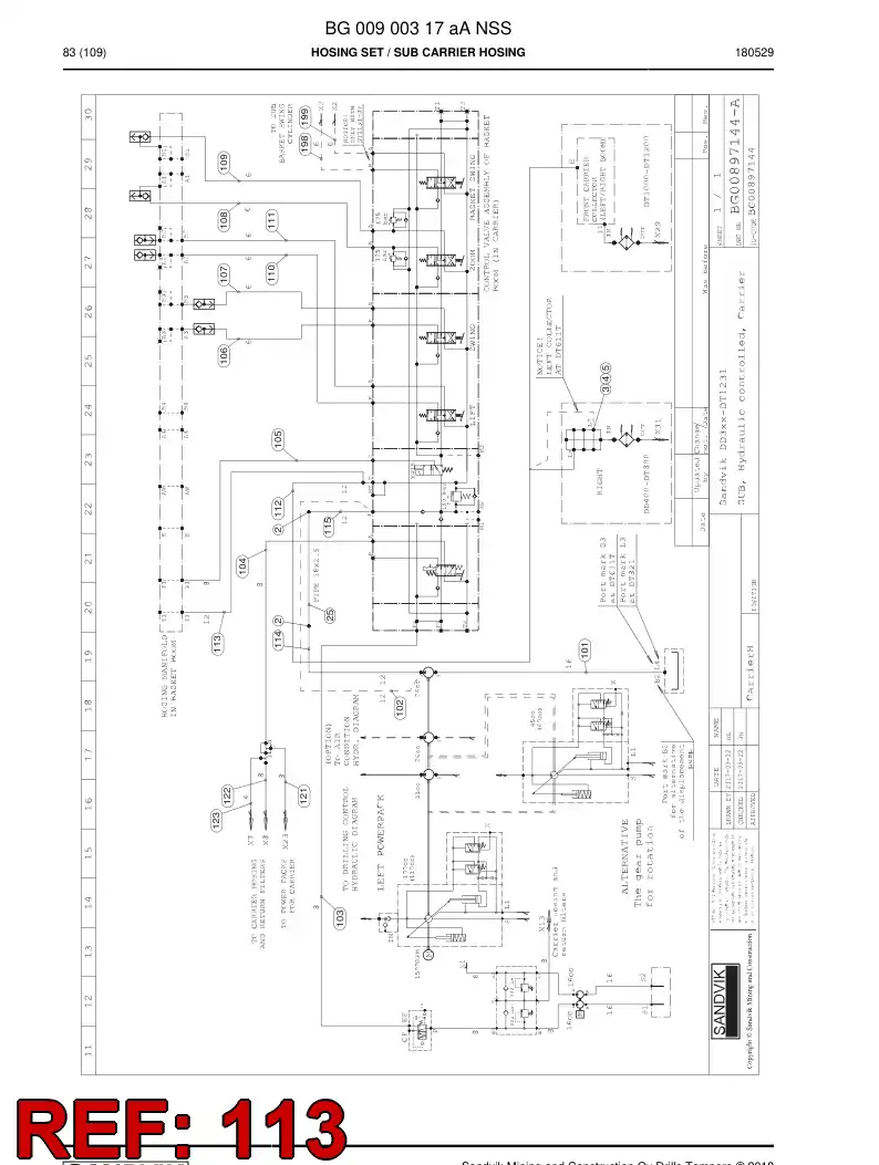 BG00285651b BG 002 856 51b Hose Assembly, Hydraulic - Sandvik Technical Drawing