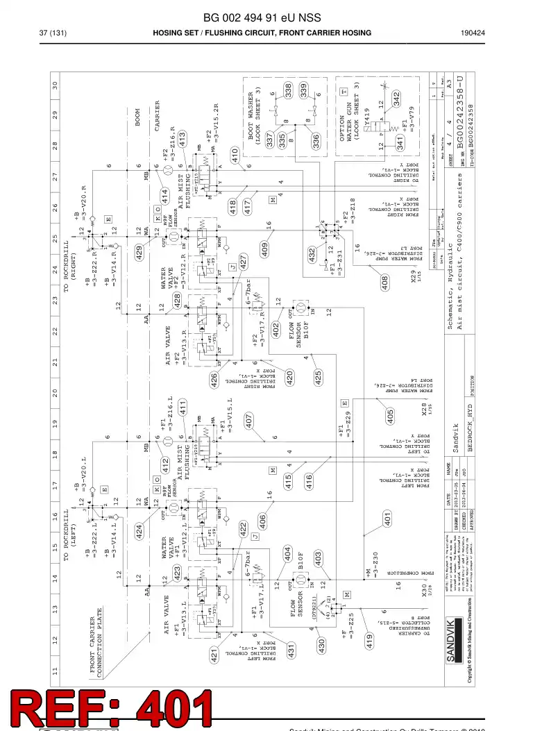 BG00285673a BG 002 856 73a Hose Assembly, Hydraulic - Sandvik Technical Drawing