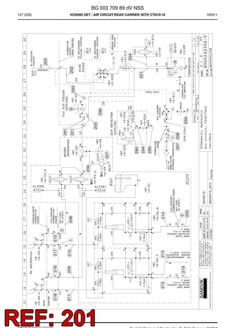 BG00285765a BG 002 857 65a Hose Assembly, Hydraulic - Sandvik Technical Drawing