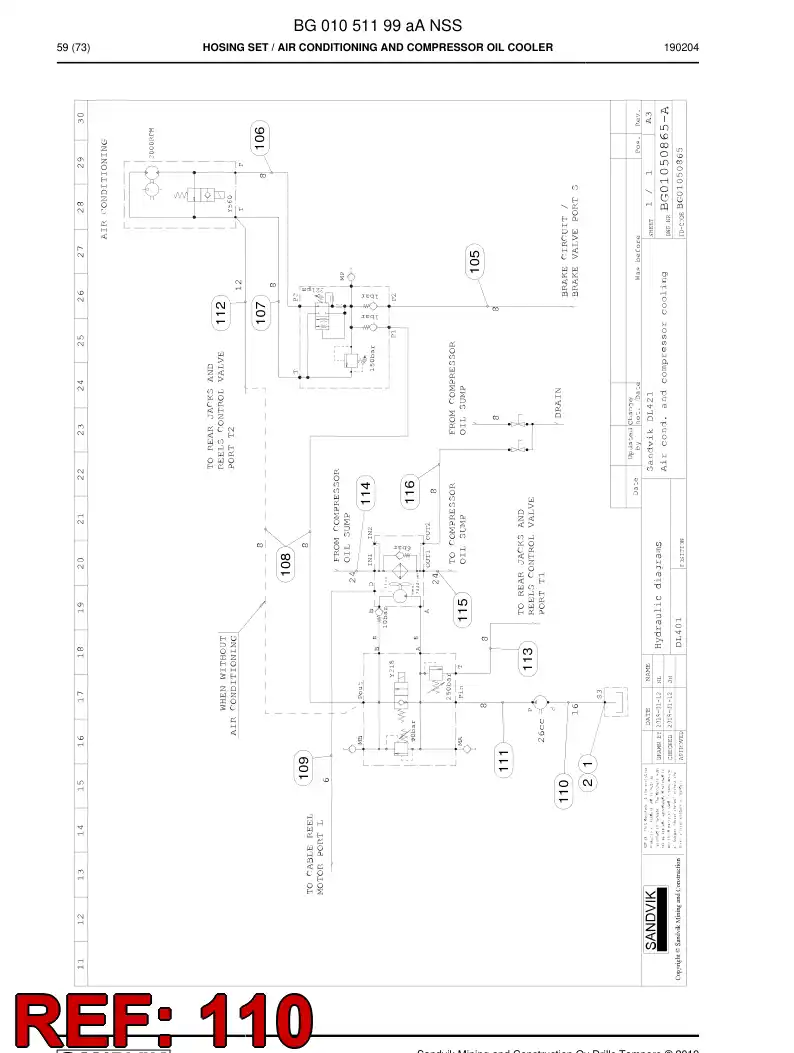 BG00285771a BG 002 857 71a Hose Assembly, Hydraulic - Sandvik Technical Drawing