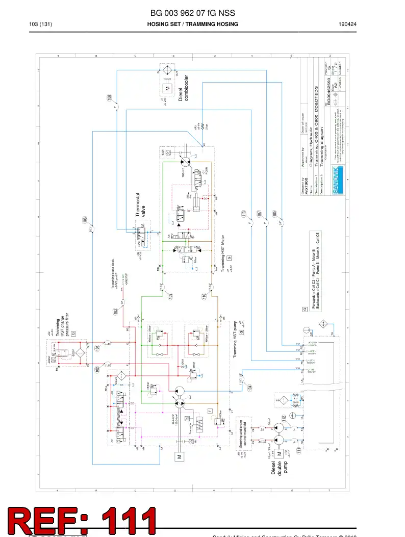BG00285783a BG 002 857 83a Hose Assembly, Hydraulic - Sandvik Technical Drawing