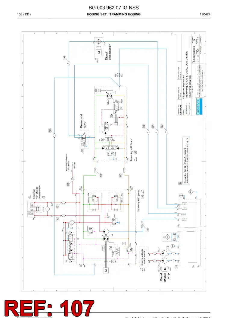 BG00285799a BG 002 857 99a Hose Assembly, Hydraulic - Sandvik Technical Drawing