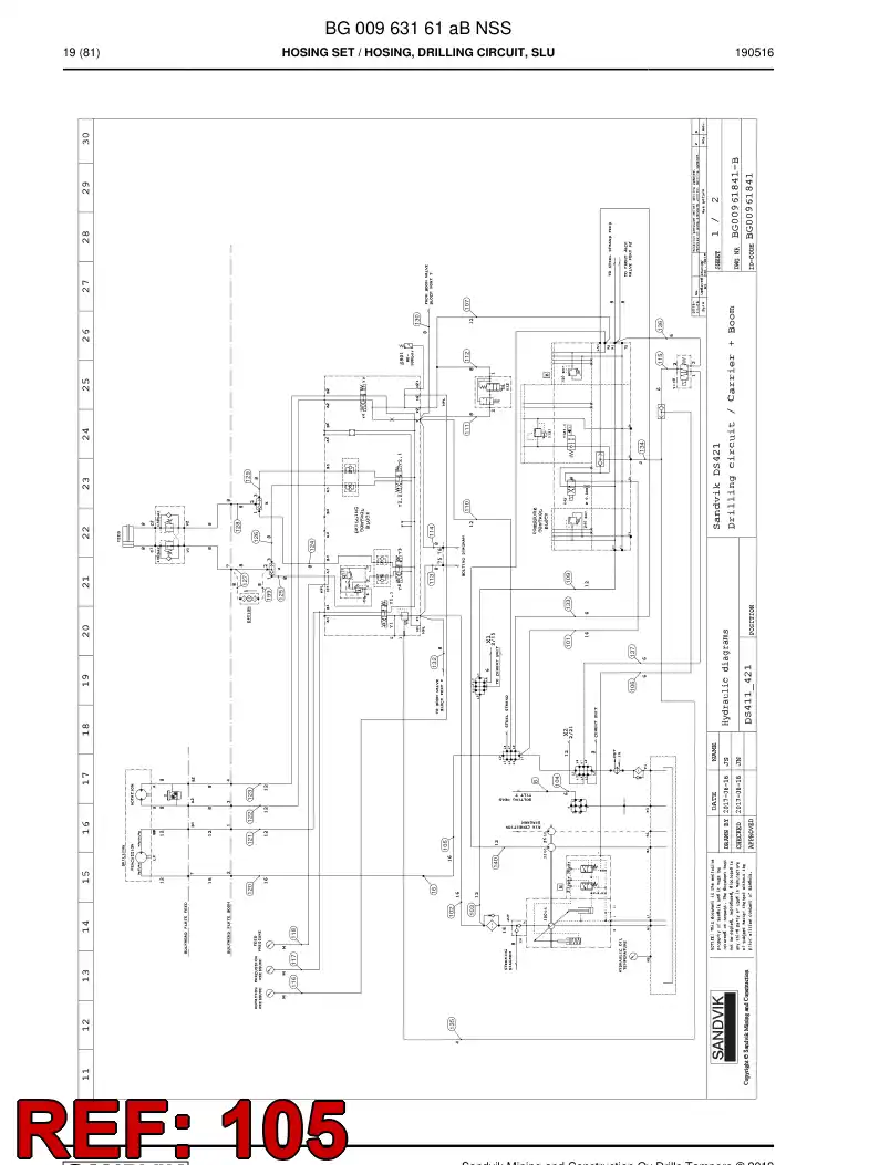 BG00285803a BG 002 858 03a Hose Assembly, Hydraulic - Sandvik Technical Drawing