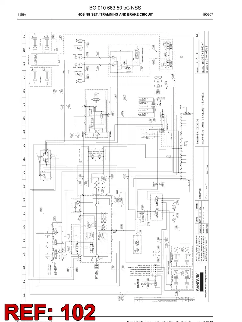 BG00285845a BG 002 858 45a Hose Assembly, Hydraulic - Sandvik Technical Drawing