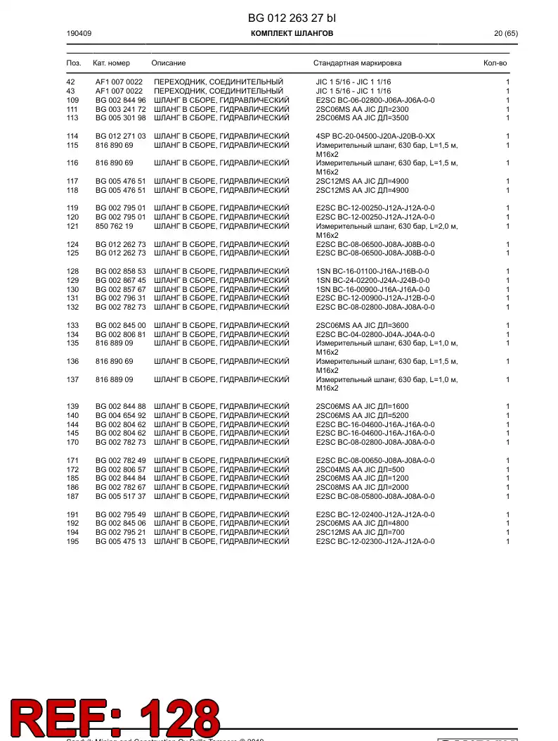 BG00285853a BG 002 858 53a Hose Assembly, Hydraulic - Sandvik Technical Drawing