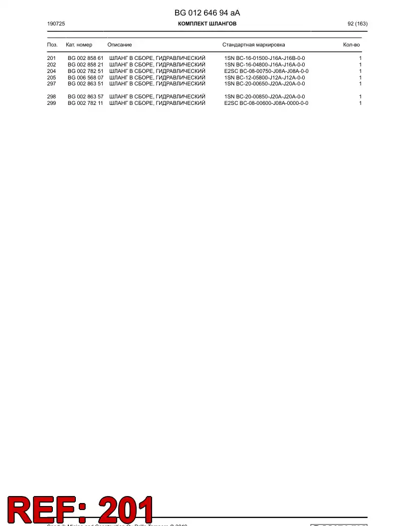 BG00285861b BG 002 858 61b Hose Assembly, Hydraulic - Sandvik Technical Drawing