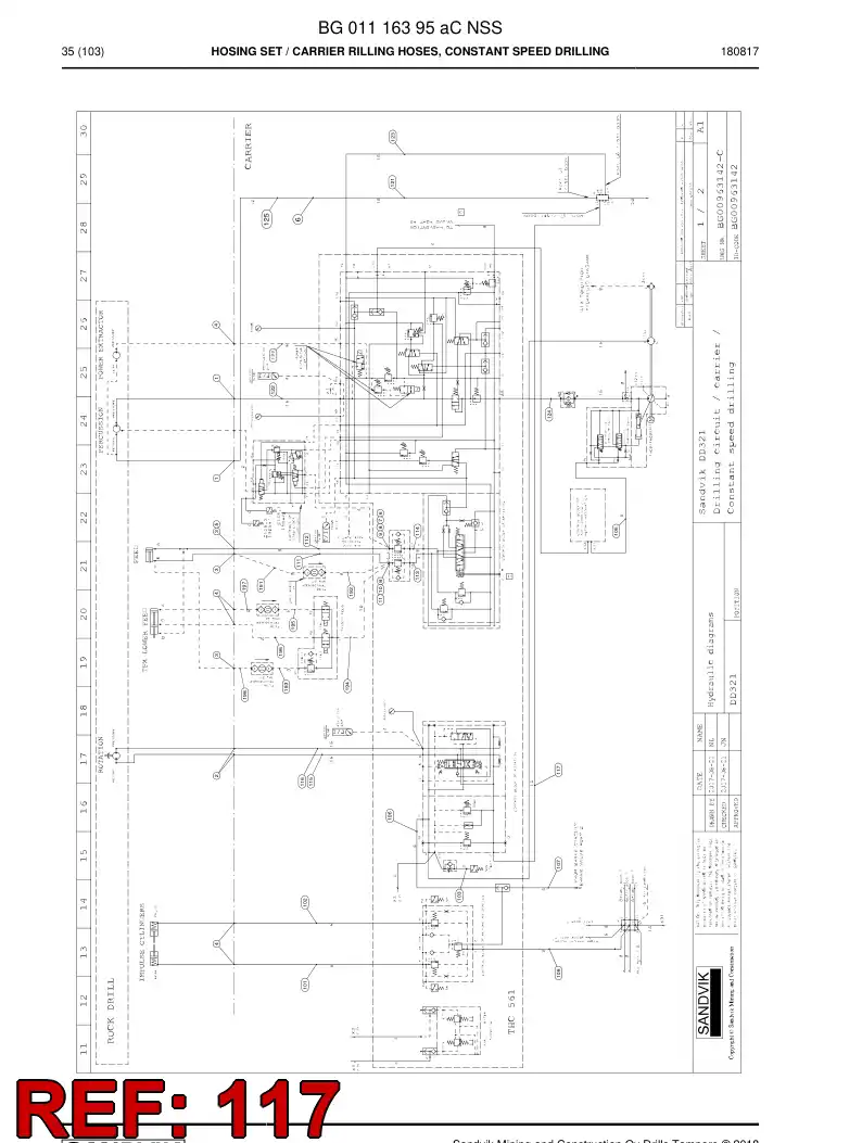 BG00285863b BG 002 858 63b Hose Assembly, Hydraulic - Sandvik Technical Drawing