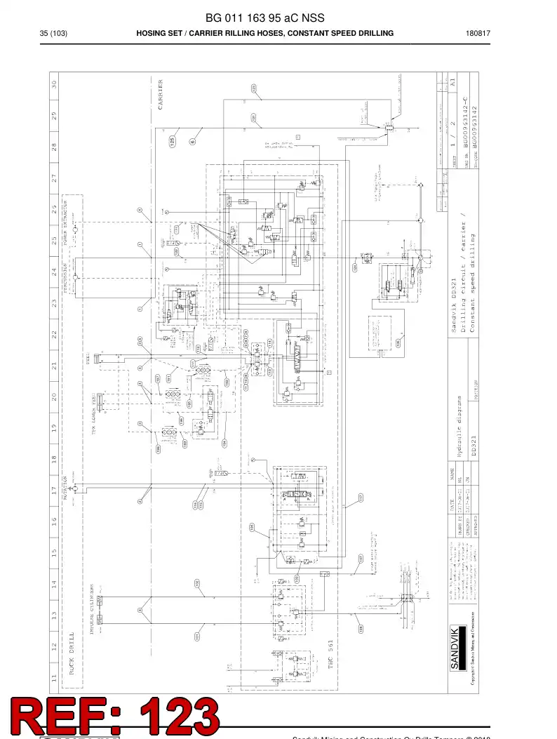 BG00285865a BG 002 858 65a Hose Assembly, Hydraulic - Sandvik Technical Drawing