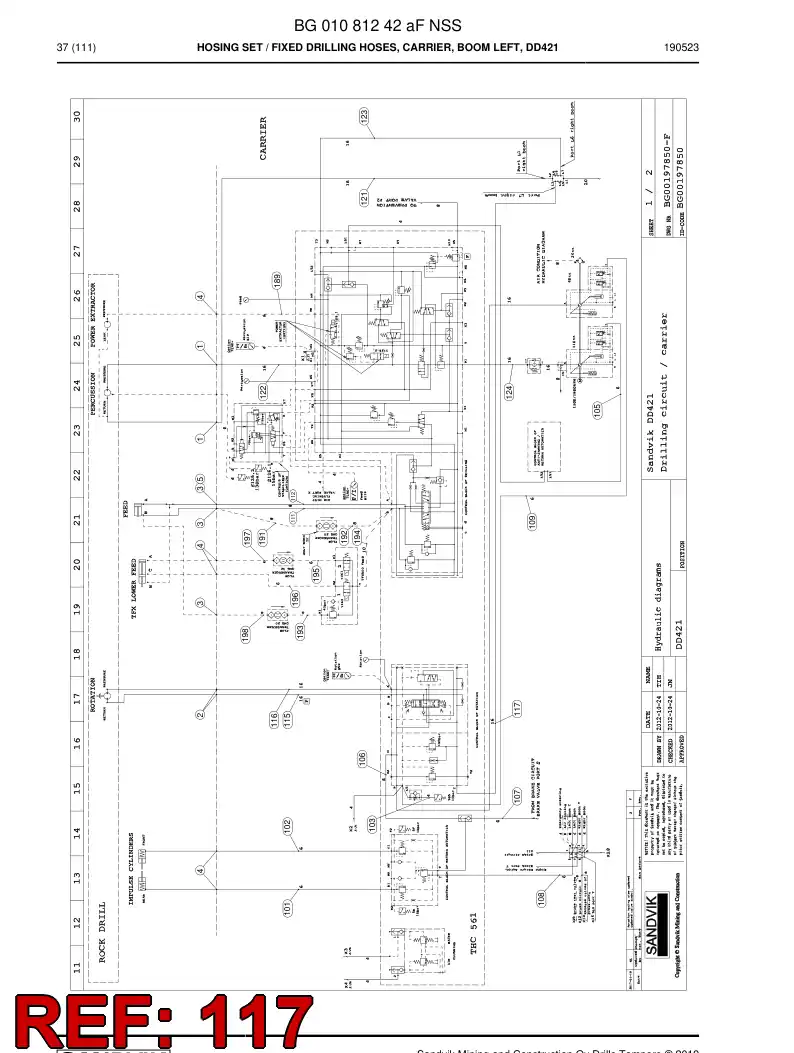 BG00285871a BG 002 858 71a Hose Assembly, Hydraulic - Sandvik Technical Drawing