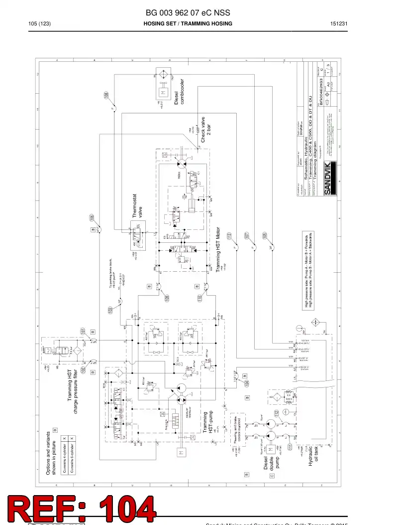 BG00286583a BG 002 865 83a Hose Assembly, Hydraulic - Sandvik Technical Drawing