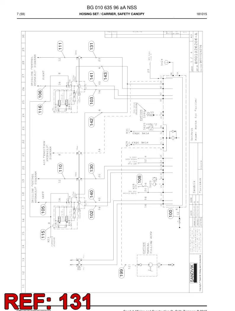 BG00286587b BG 002 865 87b Hose Assembly, Hydraulic - Sandvik Technical Drawing