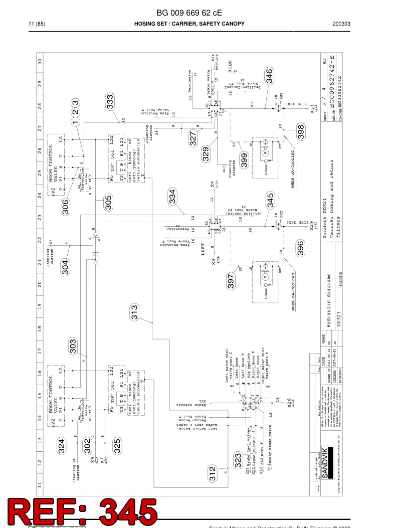 BG00286621b BG 002 866 21b Hose Assembly, Hydraulic - Sandvik Technical Drawing