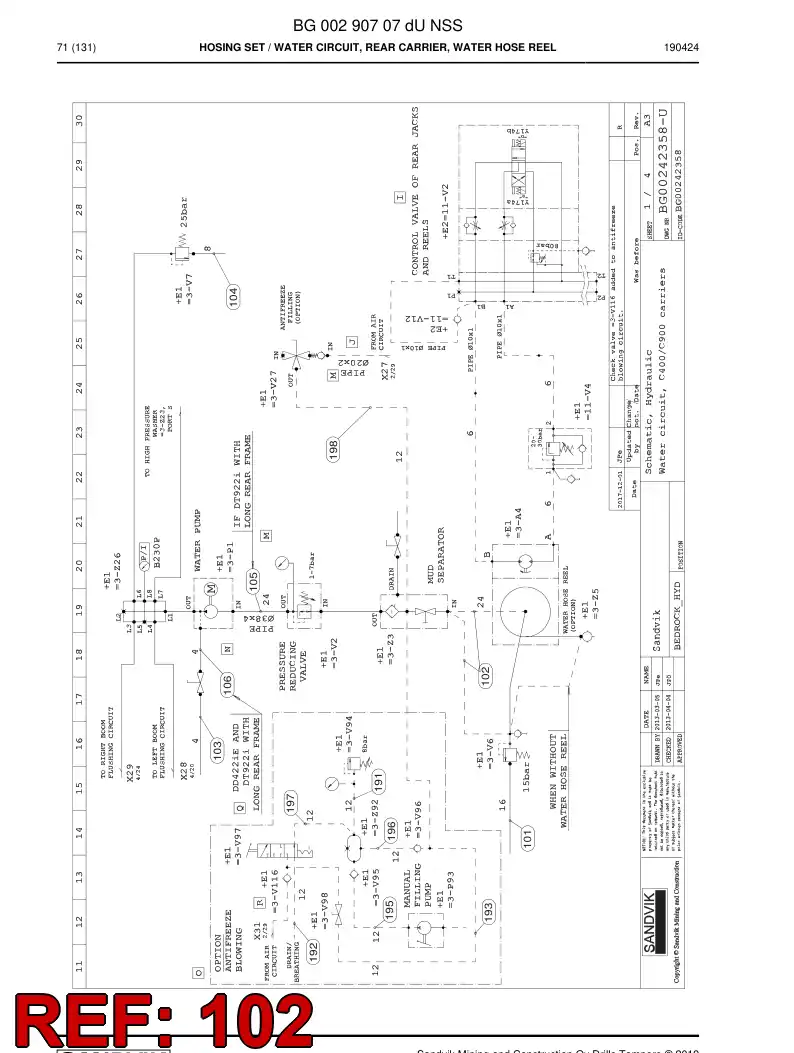 BG00286671a BG 002 866 71a Hose Assembly, Hydraulic - Sandvik Technical Drawing